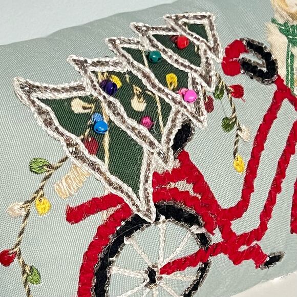 Jingle Joy Holiday Decorative Pillow Christmas Tree Dog Bicycle Embroidered New - Picture 4 of 9